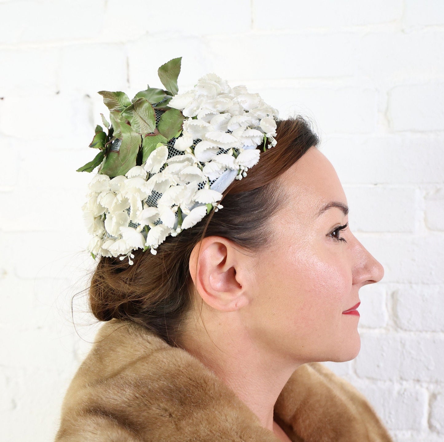 1950s White Flowers Fascinator Hat