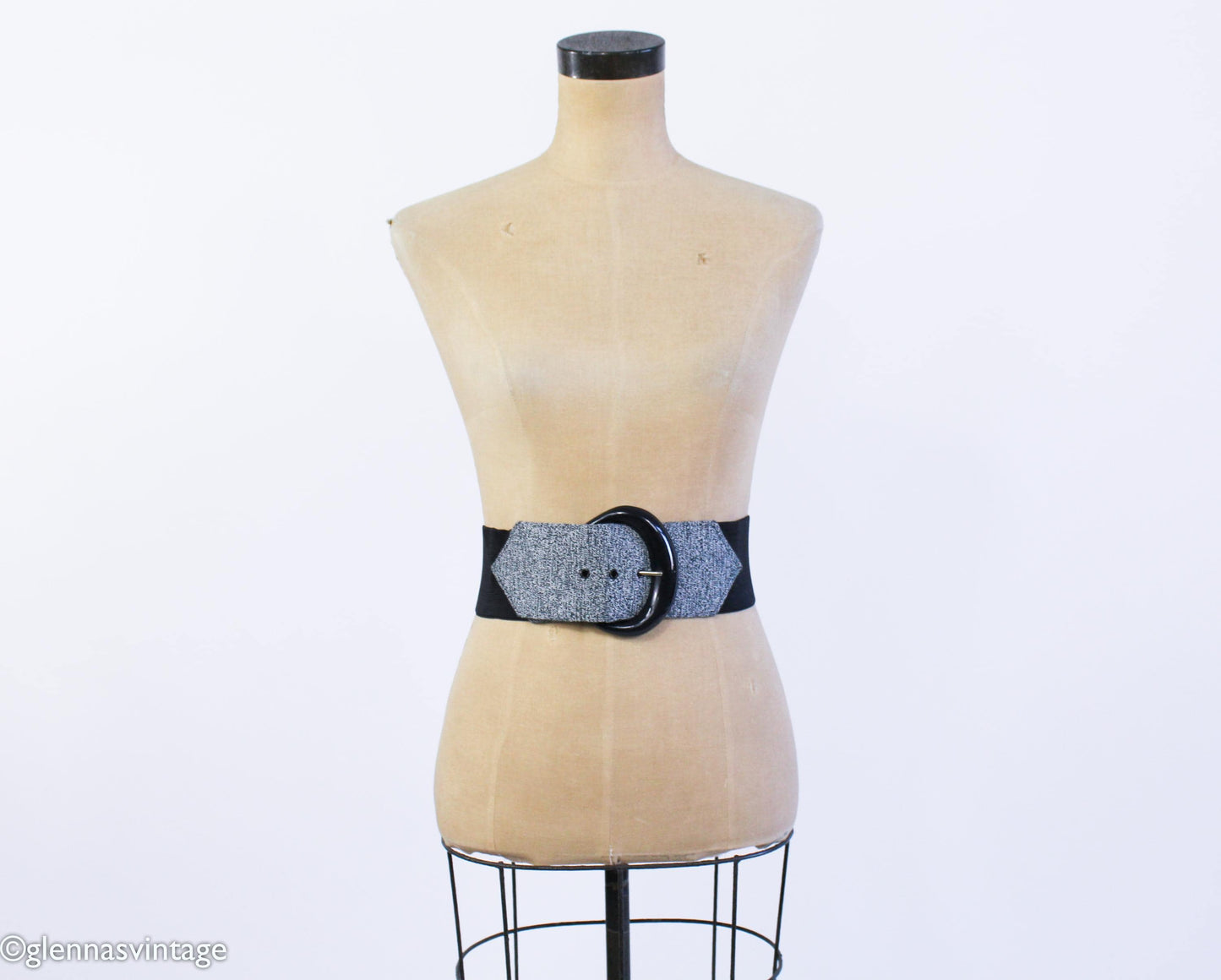 1990s Blue Denim & Black Stretch Belt, Medium