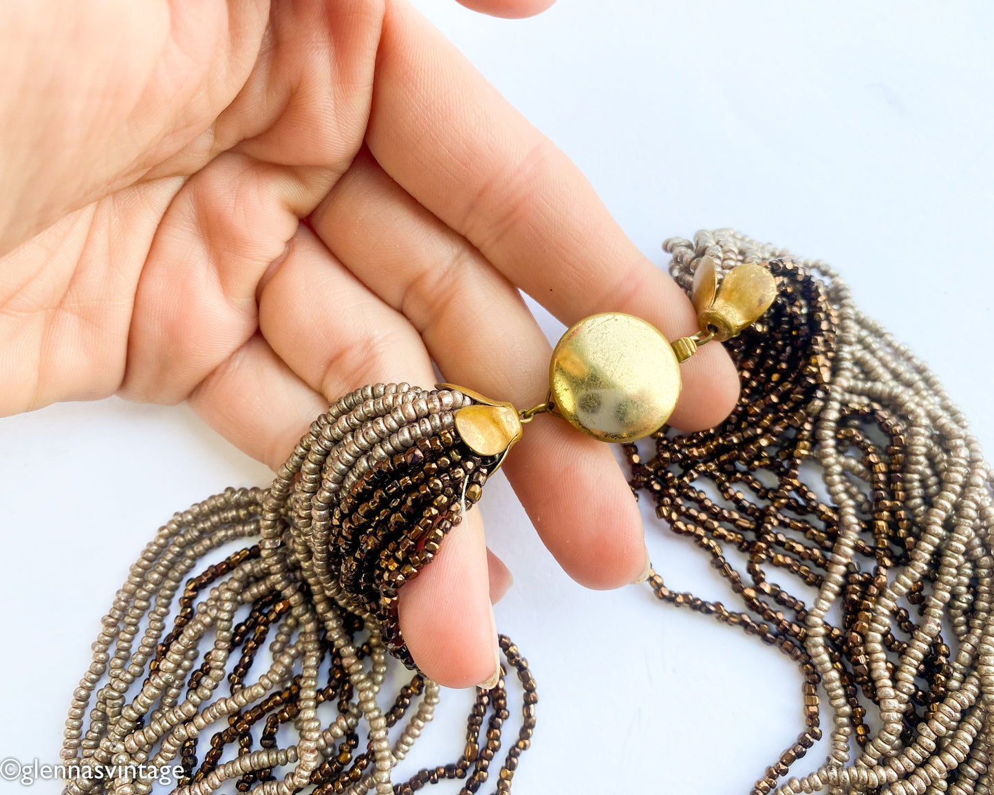 1940s Coper & Bronze Seed Beaded Necklace