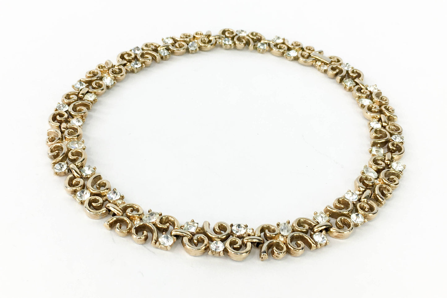 Trifari Vintage  Rhinestone Choker | 1950s Gold & Rhinestone Necklace