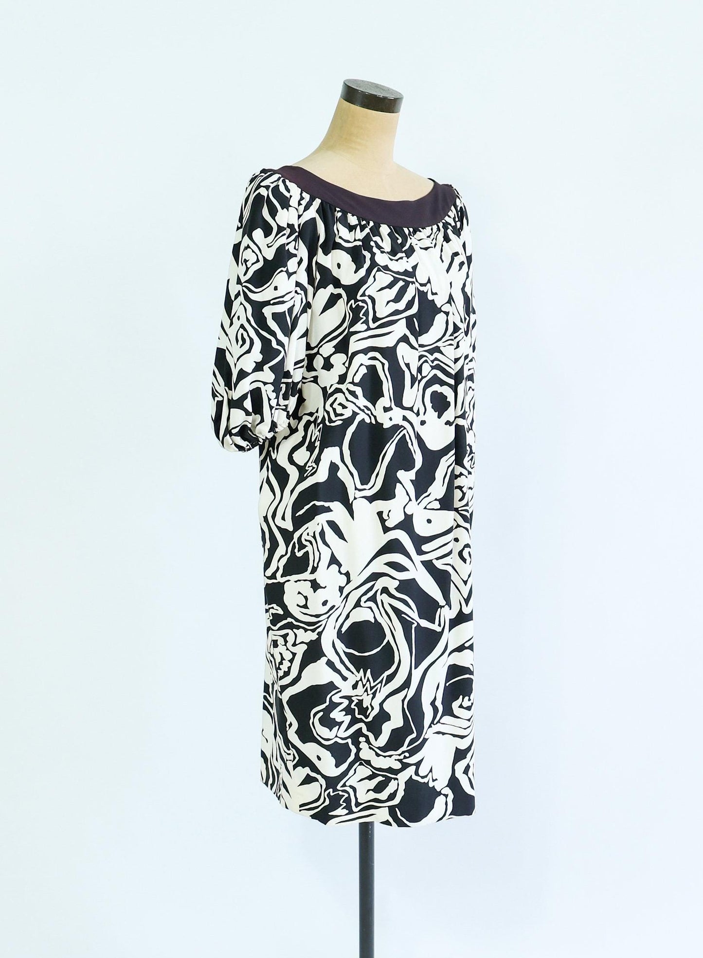 Saint Laurent | 1980s Black & White Crepe Abstract Dress  | 80s Black and White Floral Short Dress | Saint Laurent Paris | Large