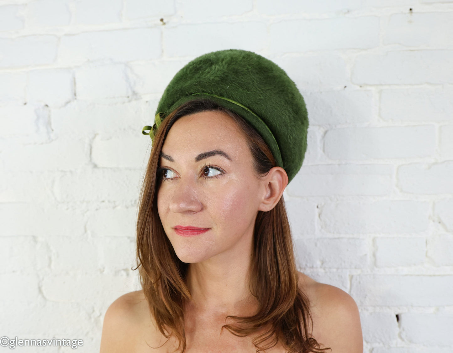 1960s Olive Green Mohair Bubble Hat