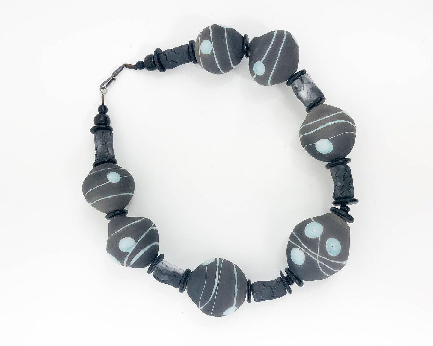 1980s Mod Style Grey Ceramic Beaded Choker Necklace