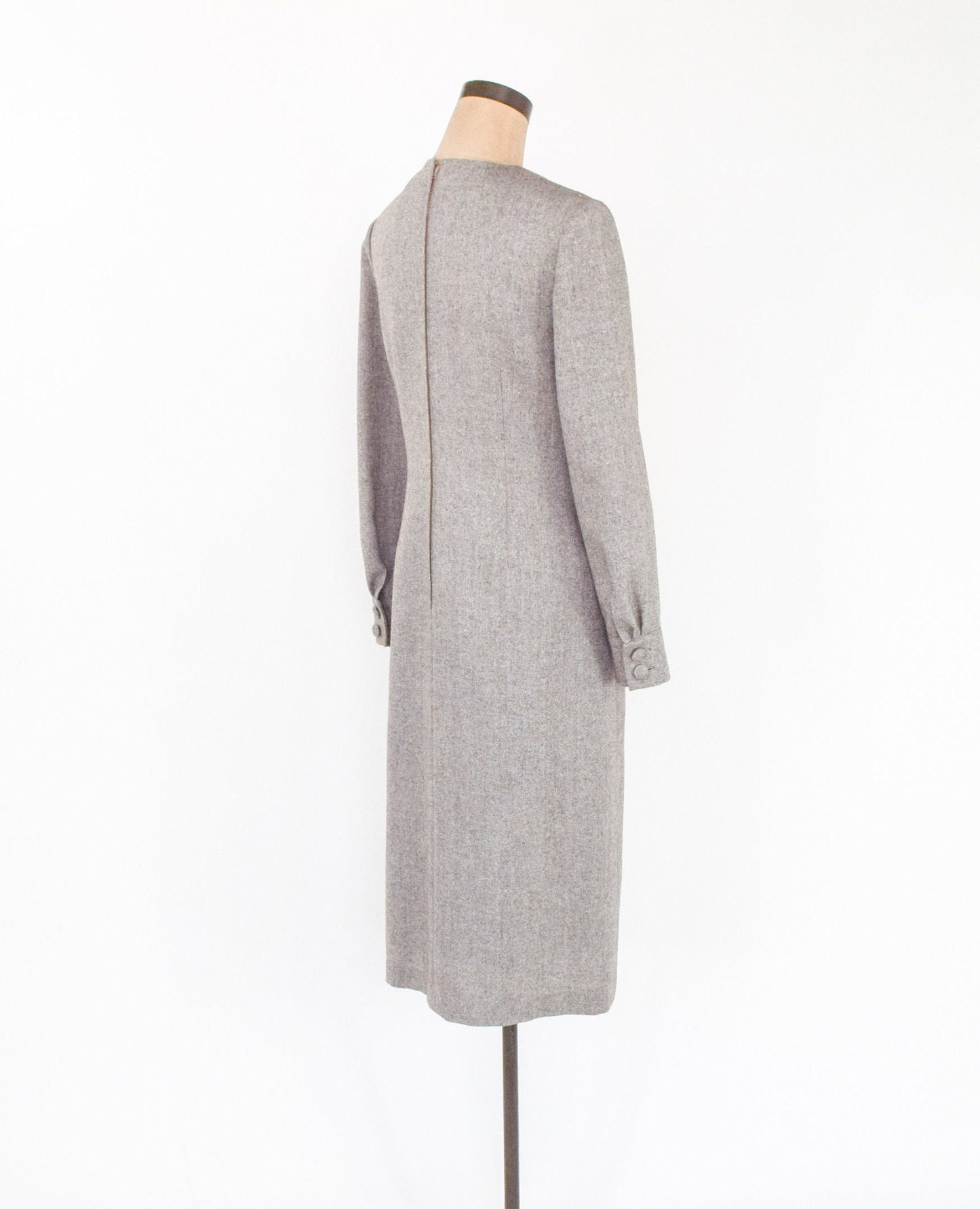 1950s Beige Wool Tweed Sheath Dress, Medium
