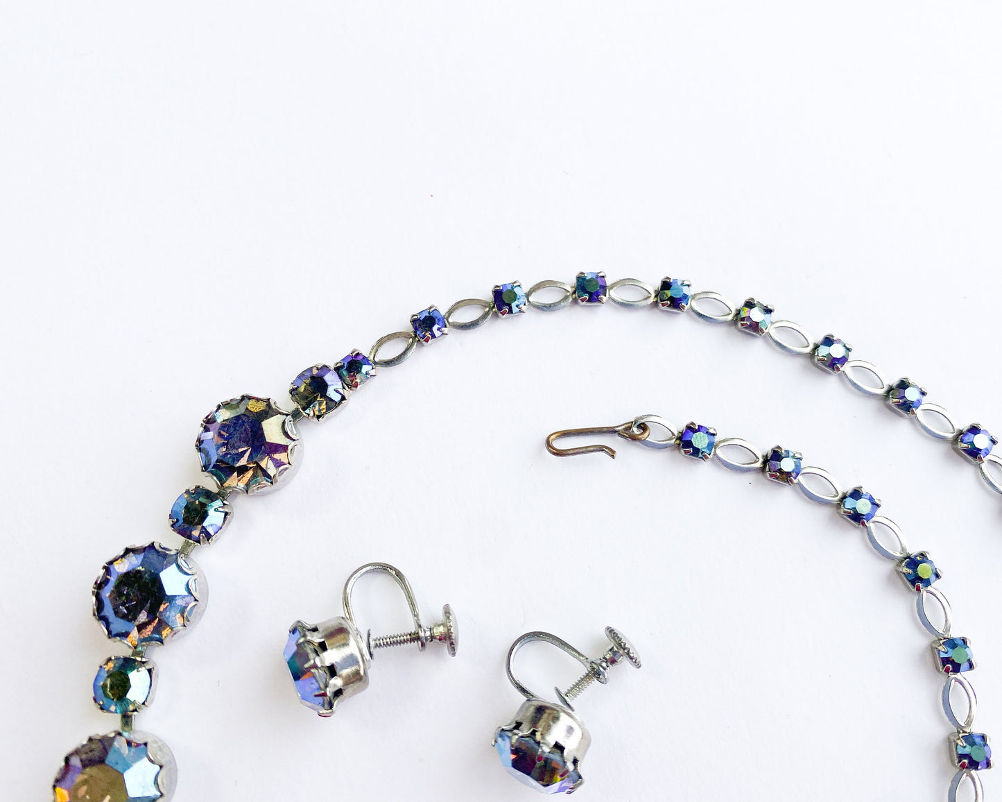 1950s AB Rhinestone Necklace & Earrings Set