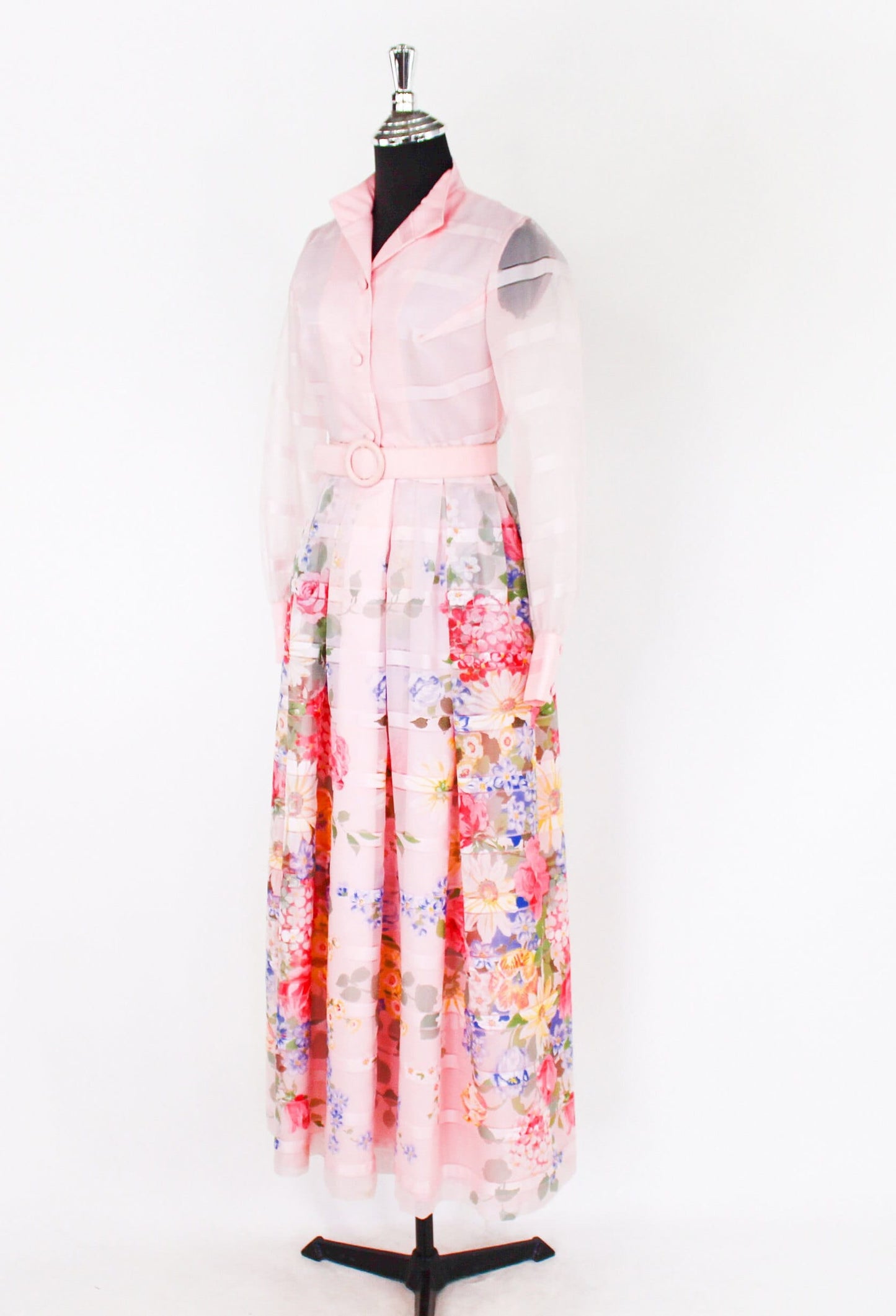1970s Pink Floral Maxi Evening Dress  | 70s Pink Maxi Dresses | Bridesmaid Dress | Medium | Extra Small