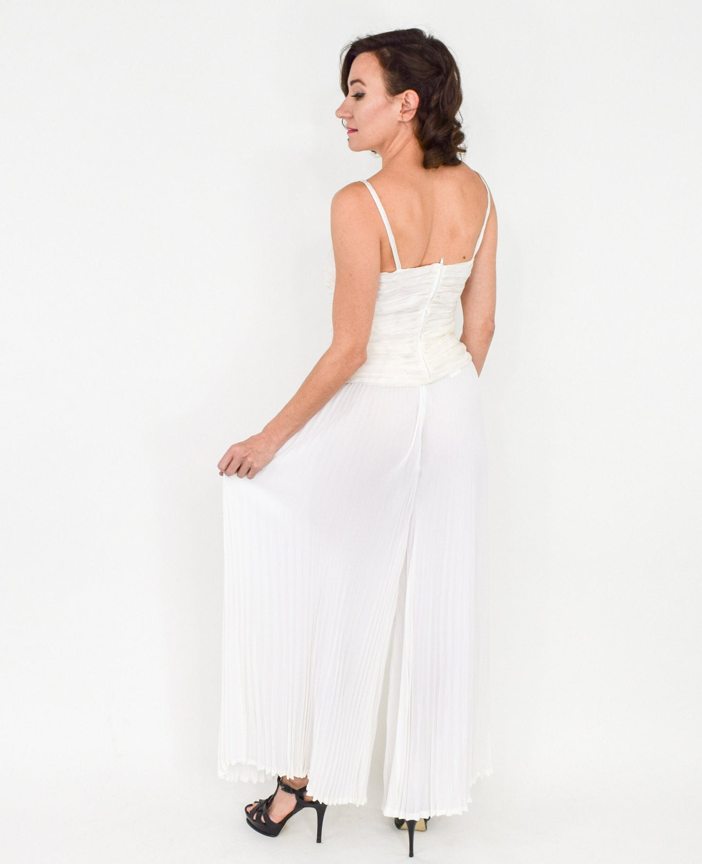 1990s Emporio Armani White Silk Chiffon Palazzo Pant Set, Medium