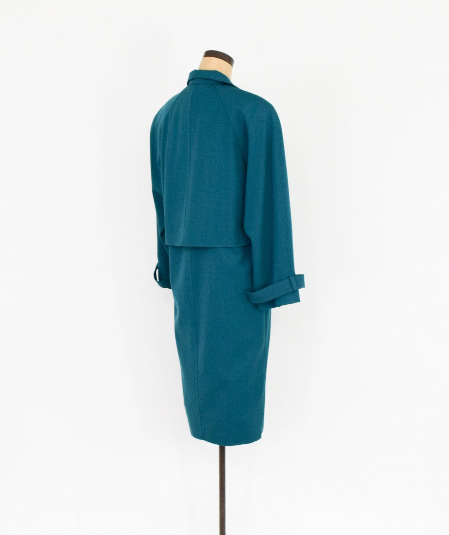 1980s Bernard Perris Aqua Wool Gabardine Dress, Medium