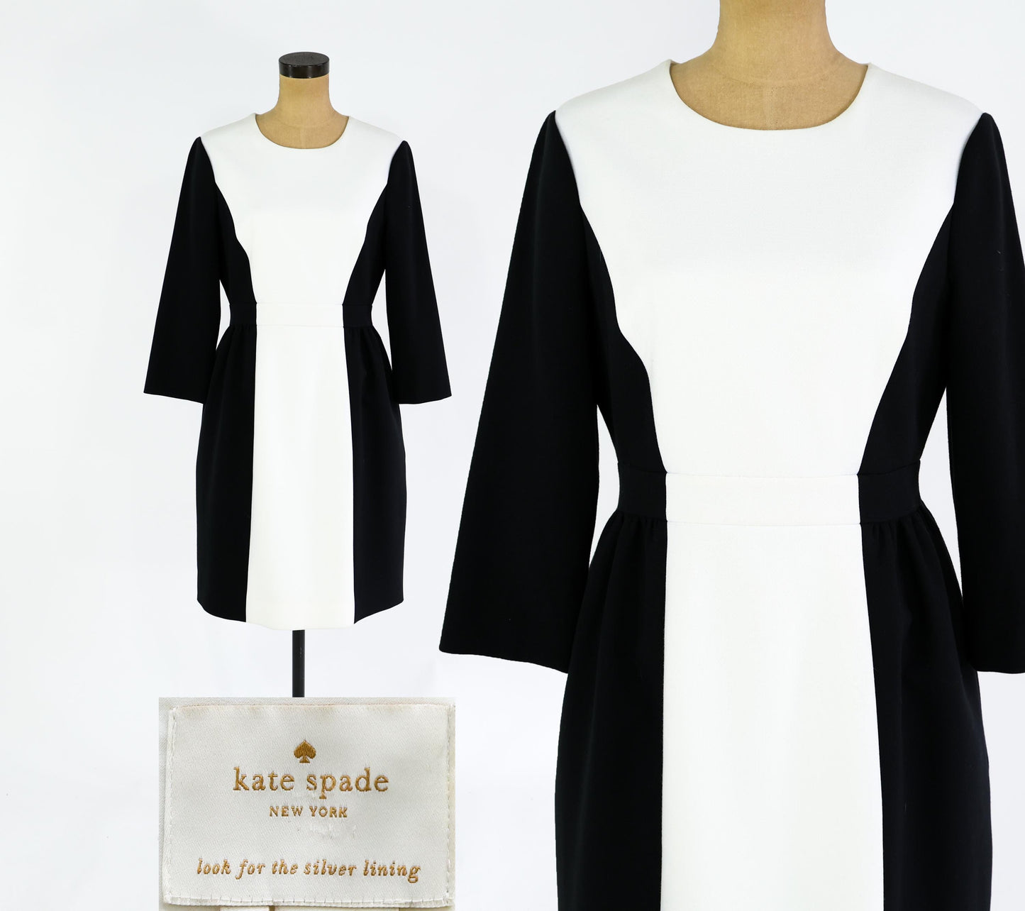Kate Spade Black & White Dress | Color Block Sheath Dress, Medium