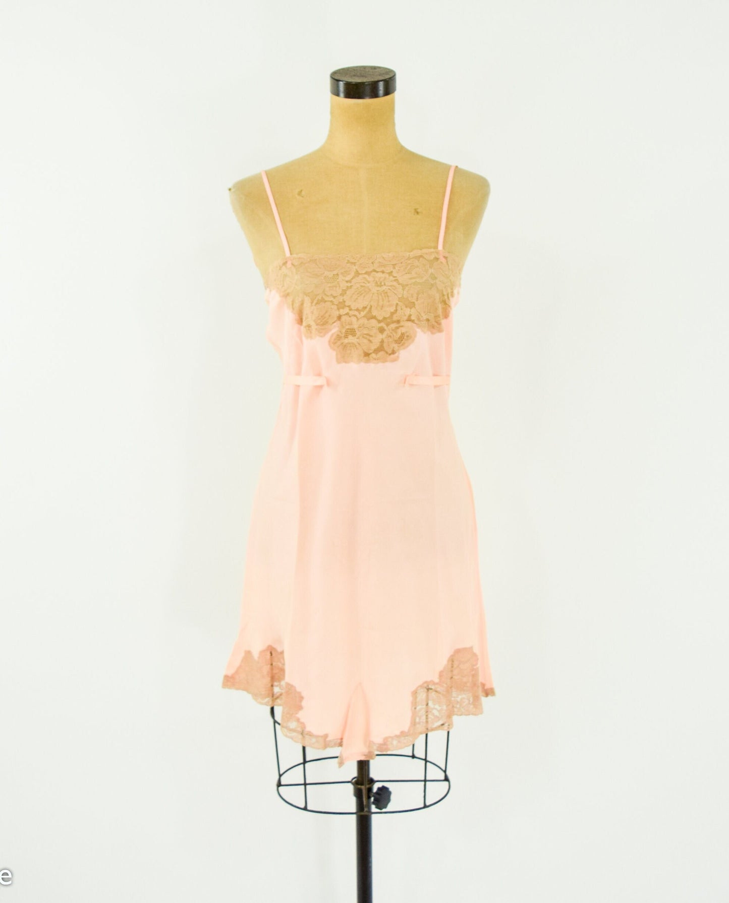1920s Peach Silk Slip Lingerie | 20s Pink & Beige Lace Slip | Peach Romper | Small