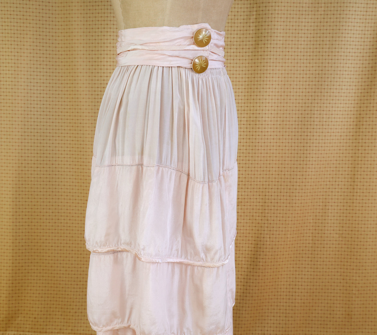 1910s Pink Tissue Silk Blouse, Skirt, & Belt Dress Set