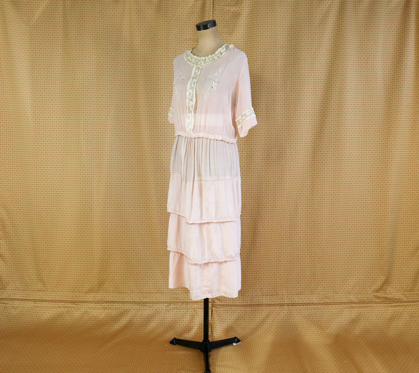 1910s Pink Tissue Silk Blouse, Skirt, & Belt Dress Set
