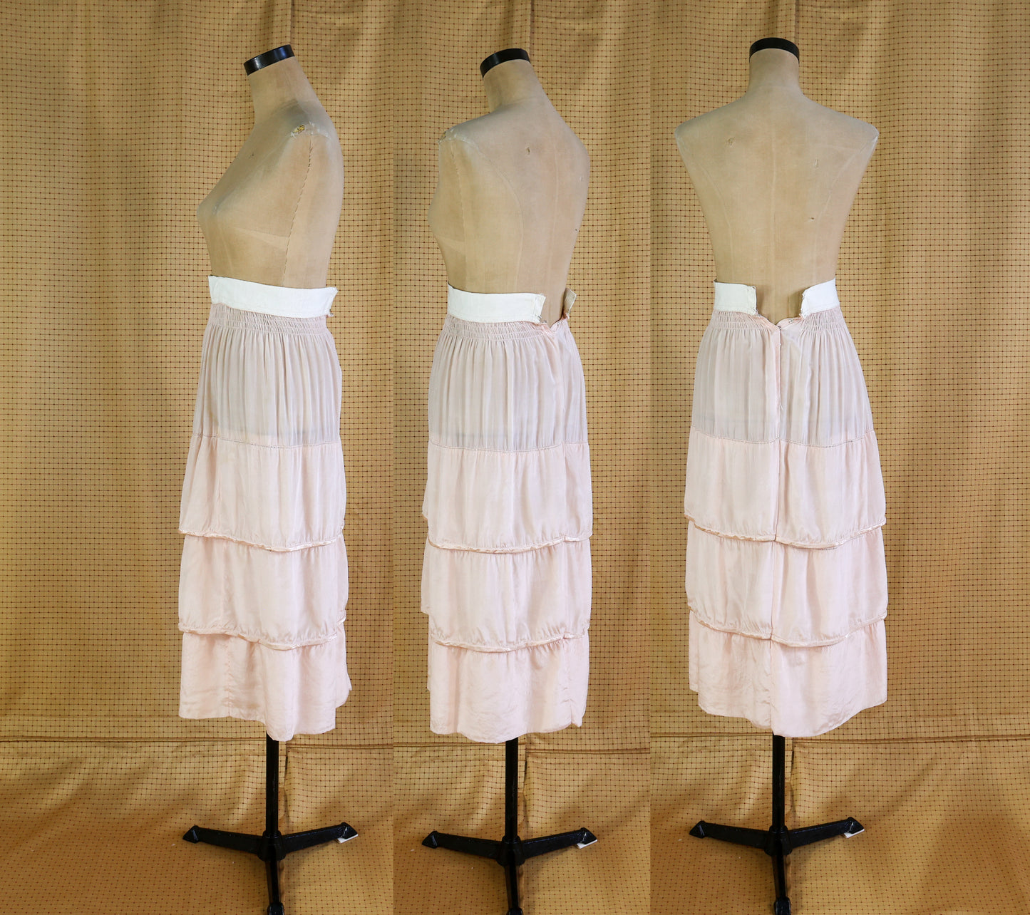 1910s Pink Tissue Silk Blouse, Skirt, & Belt Dress Set