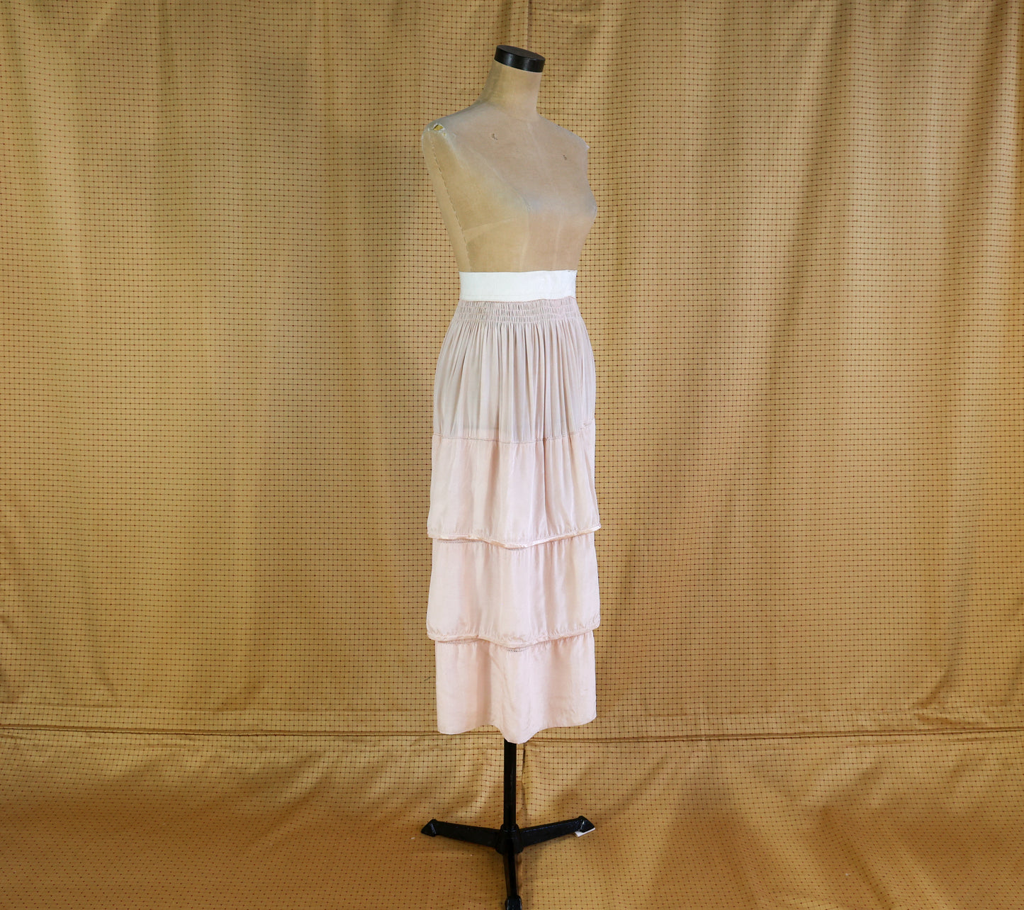 1910s Pink Tissue Silk Blouse, Skirt, & Belt Dress Set