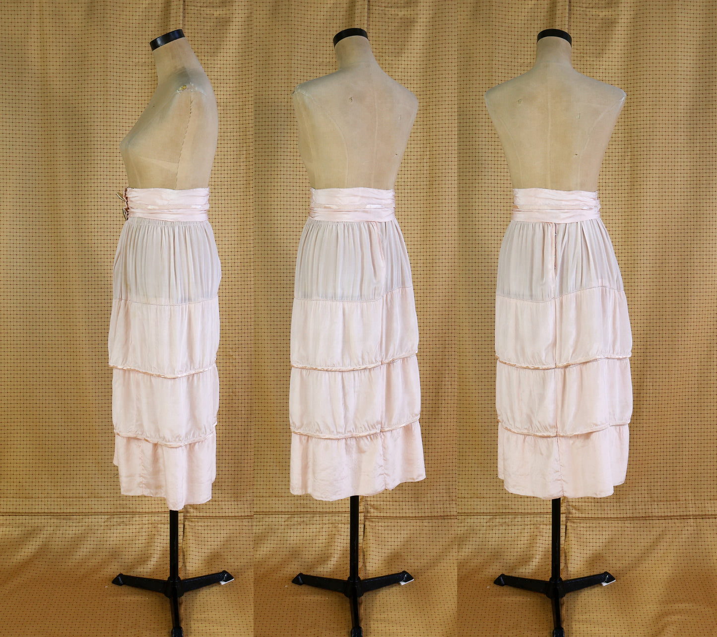 1910s Pink Tissue Silk Blouse, Skirt, & Belt Dress Set