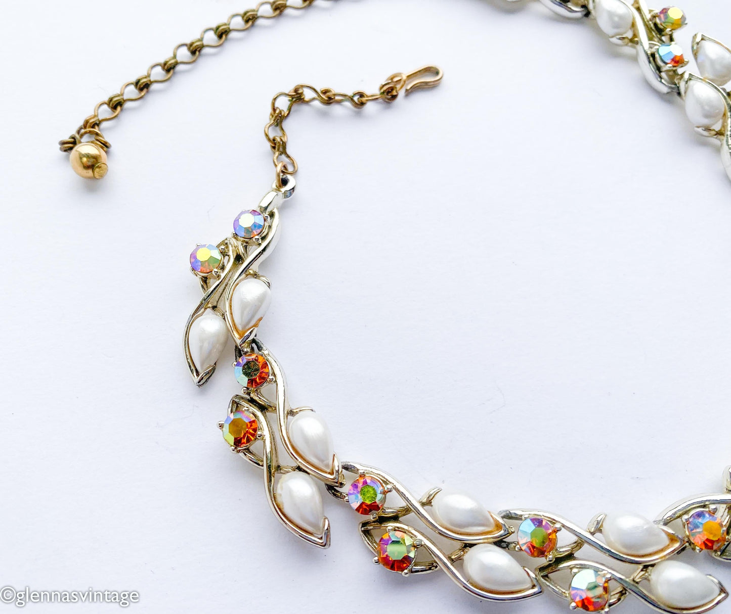 1950s BSK Rhinestone Evening Necklace l Topaz & Pearl Choker