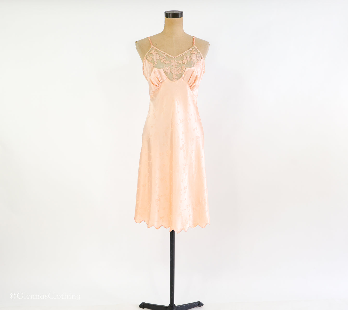 1930s Peach Floral Embossed Silk Slip, Small