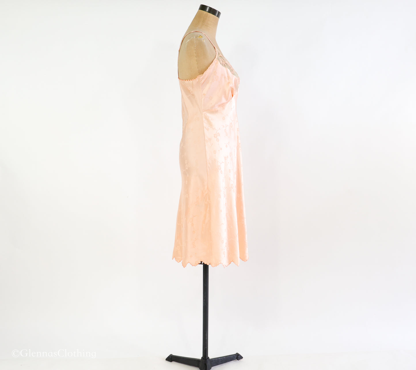1930s Peach Floral Embossed Silk Slip, Small