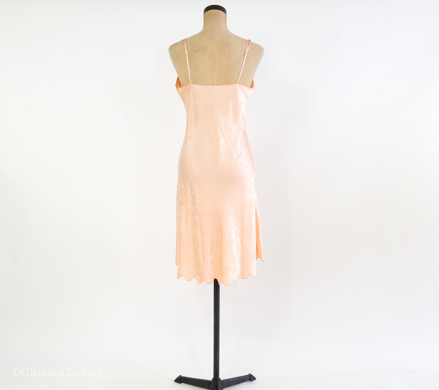 1930s Peach Floral Embossed Silk Slip, Small