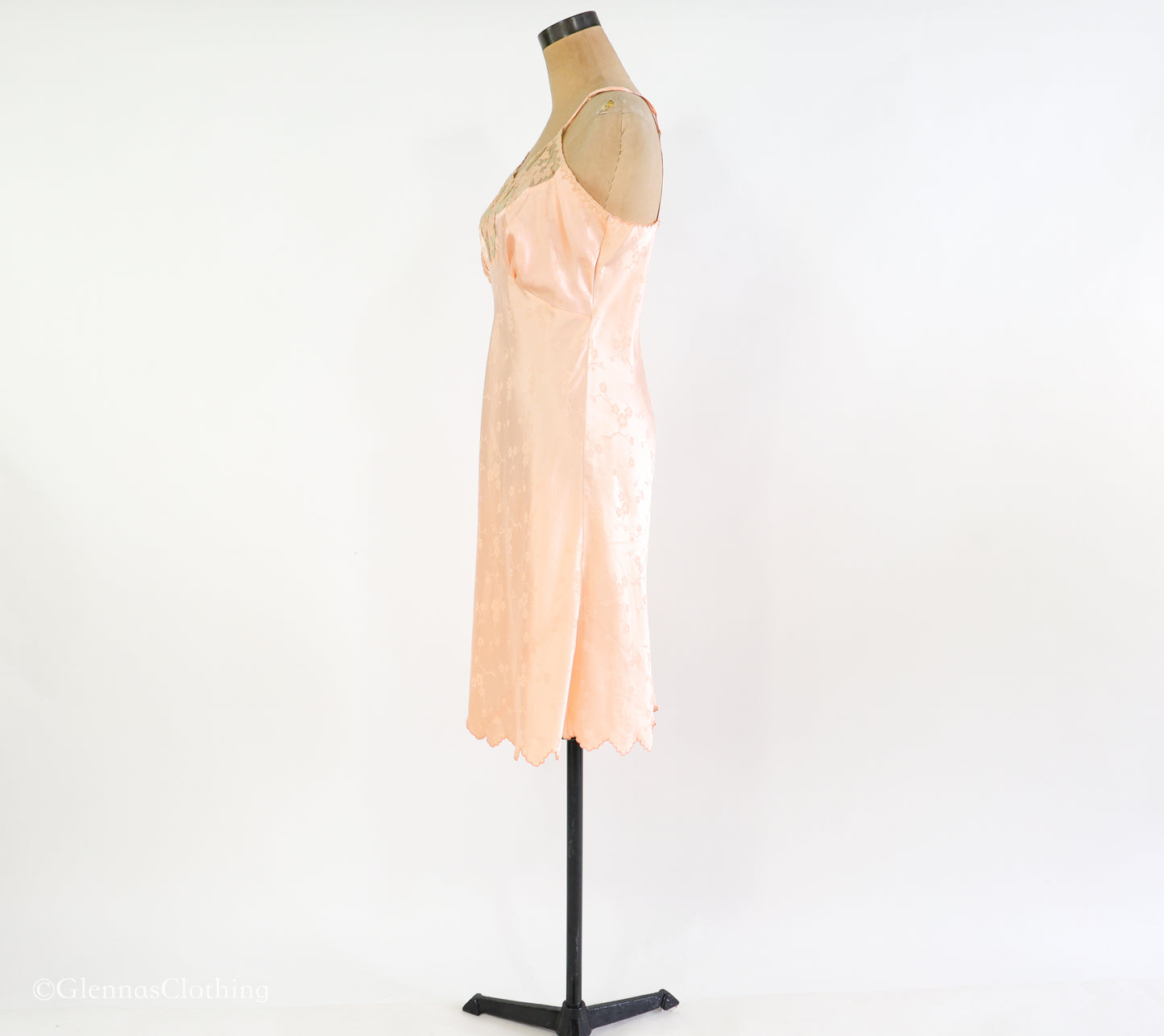 1930s Peach Floral Embossed Silk Slip, Small