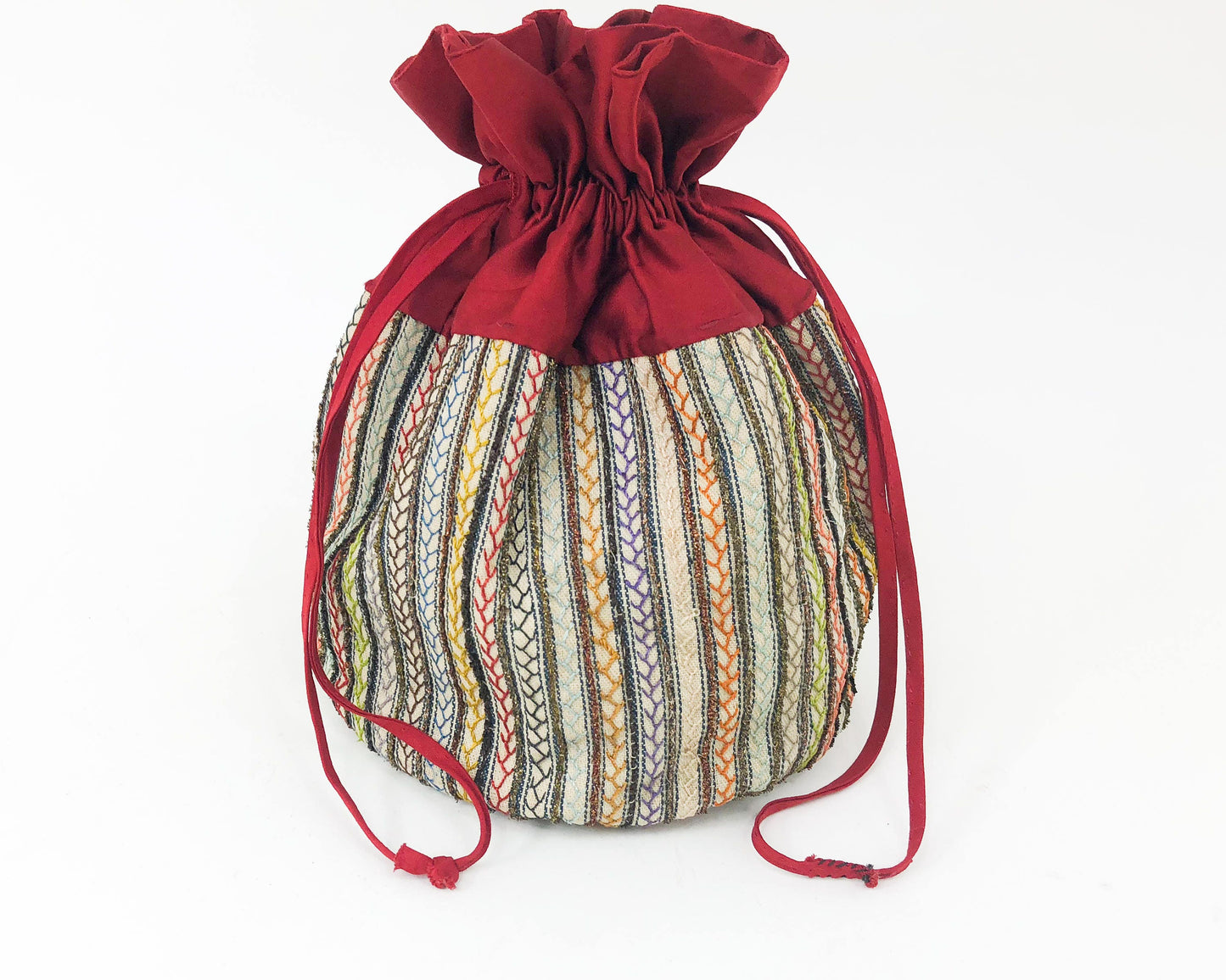 1900s Red Silk Embroidery Pouch, Drawstring Handbag