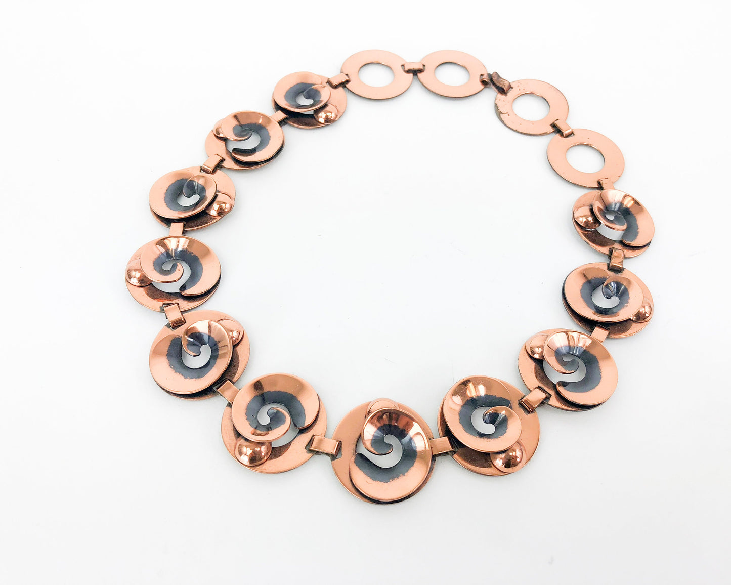 1950s Copper Necklace | 50s Copper Circle Choker | Copper & Black Swirls Necklace