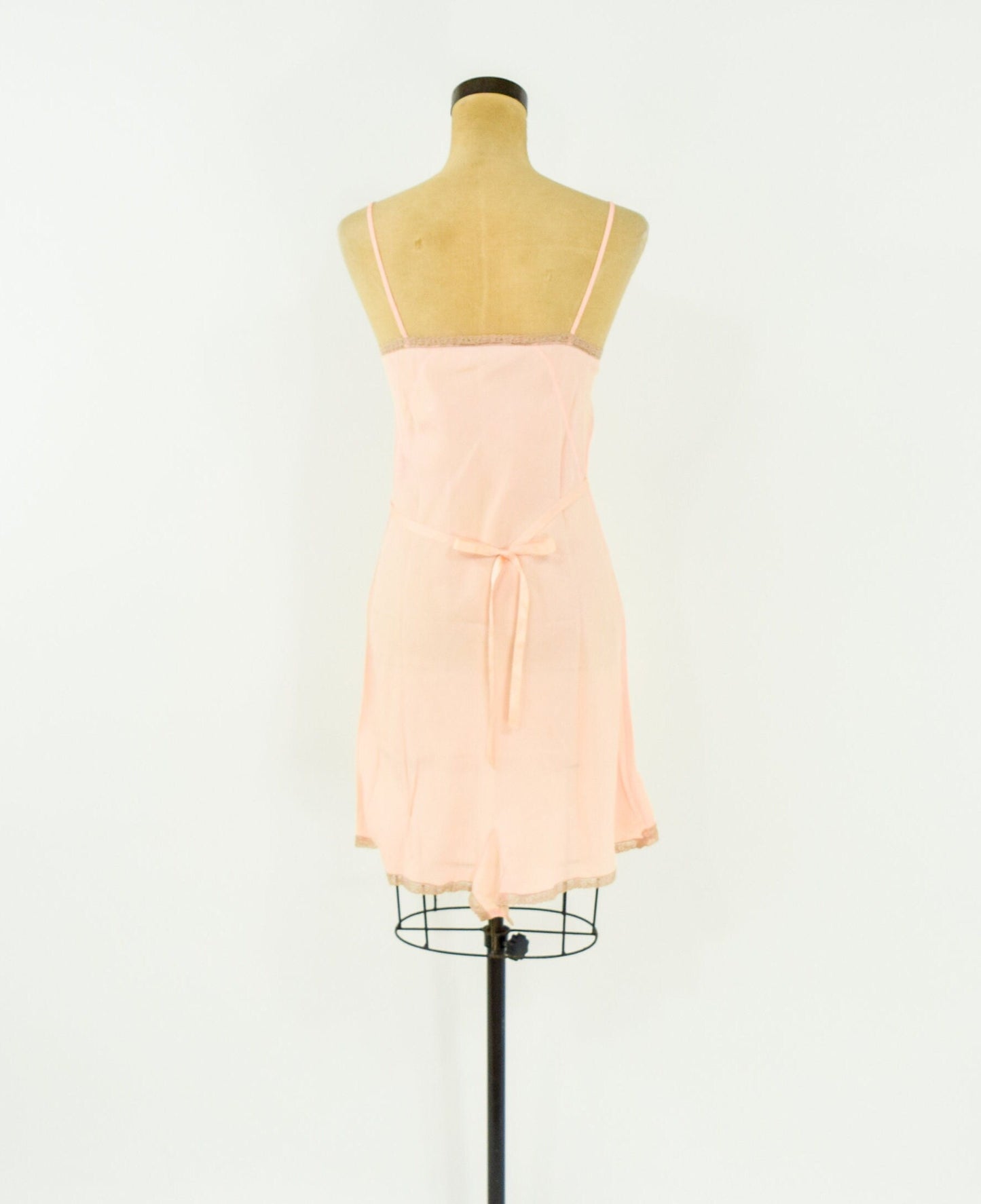 1920s Peach Silk Slip Lingerie | 20s Pink & Beige Lace Slip | Peach Romper | Small