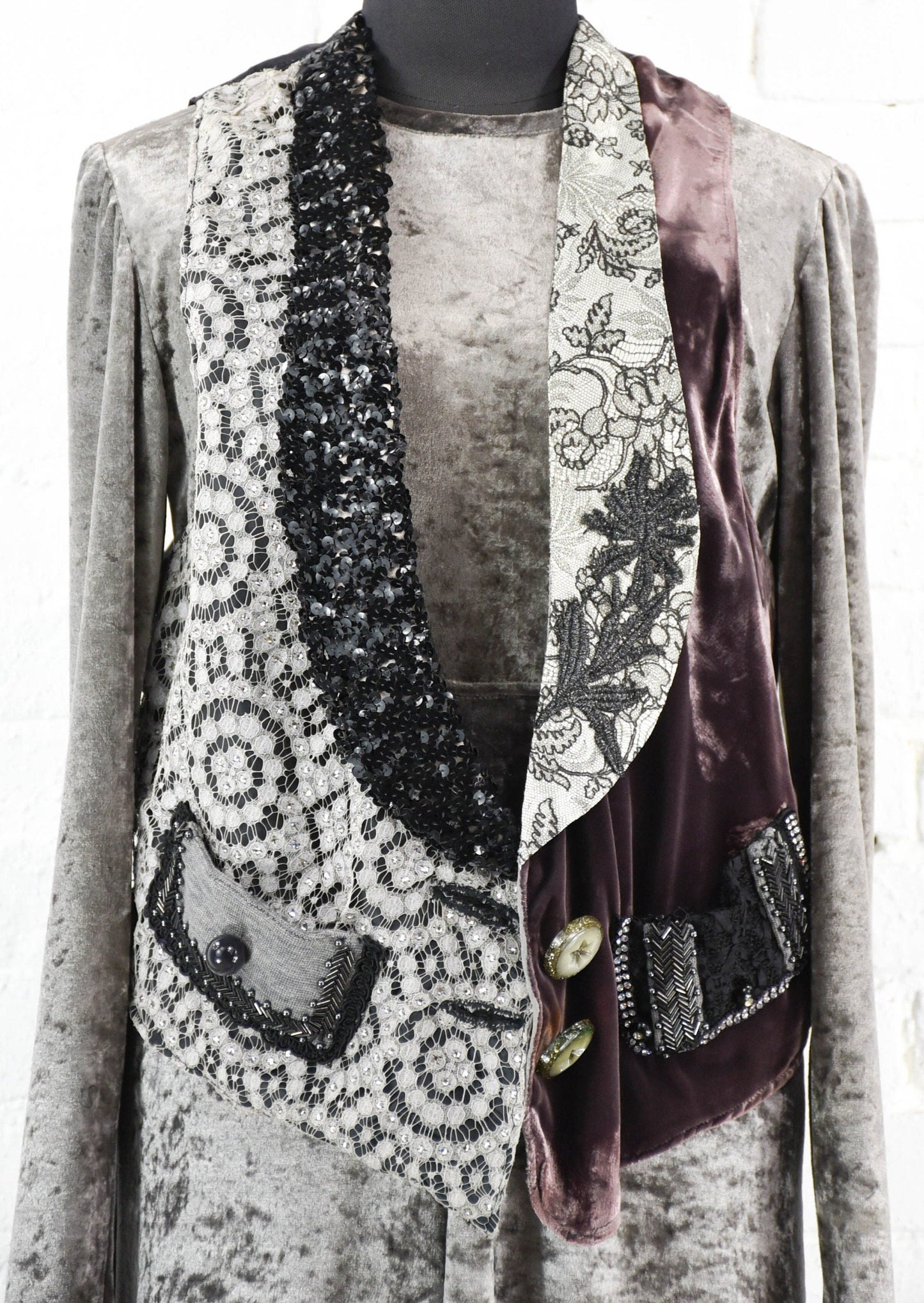 1980s Velvet Maxi Dress & Handmade Vest Set | BoHo, Medium
