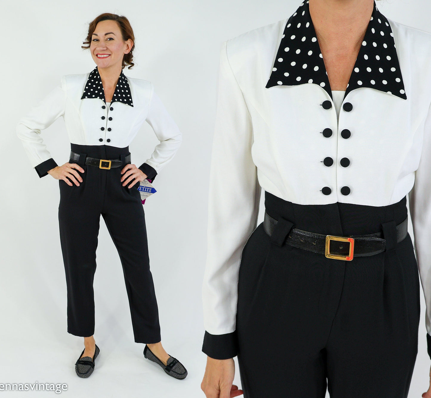 1980s  Black & White Jumpsuit, Small