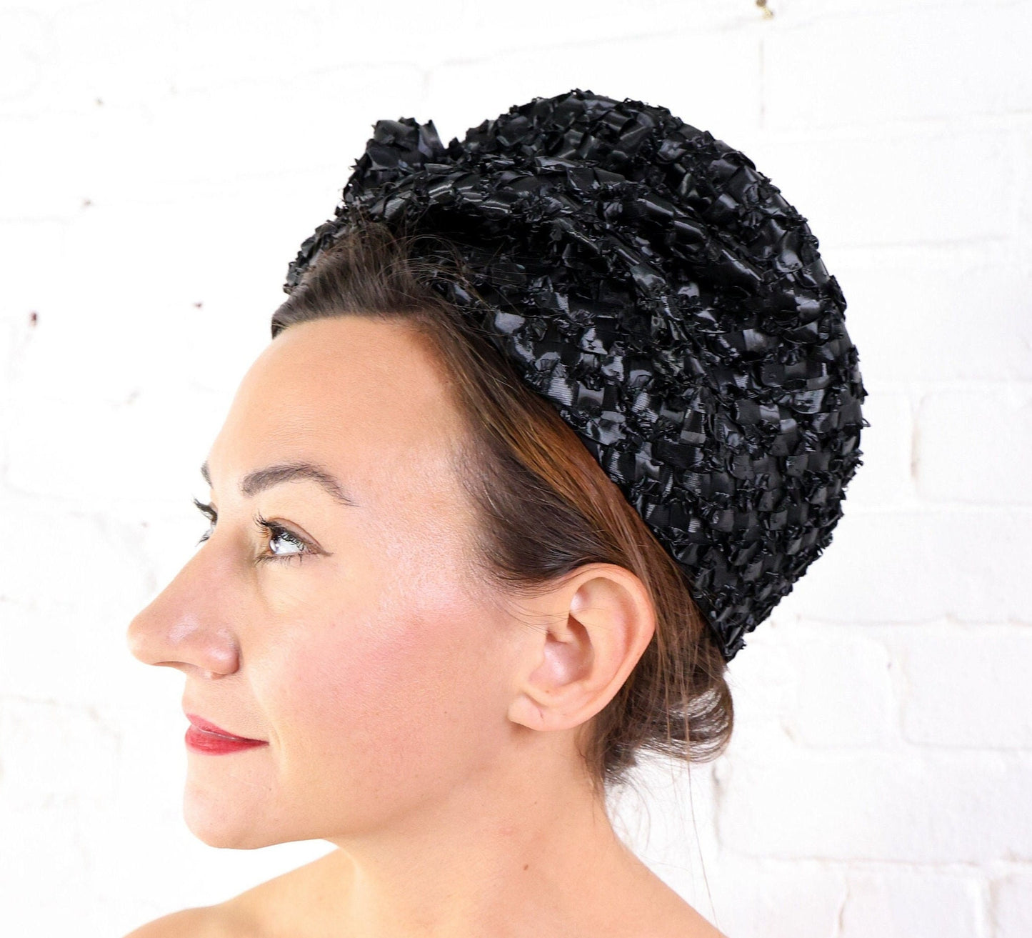 1960s Black Woven Raffia Hat, Jackie O Style