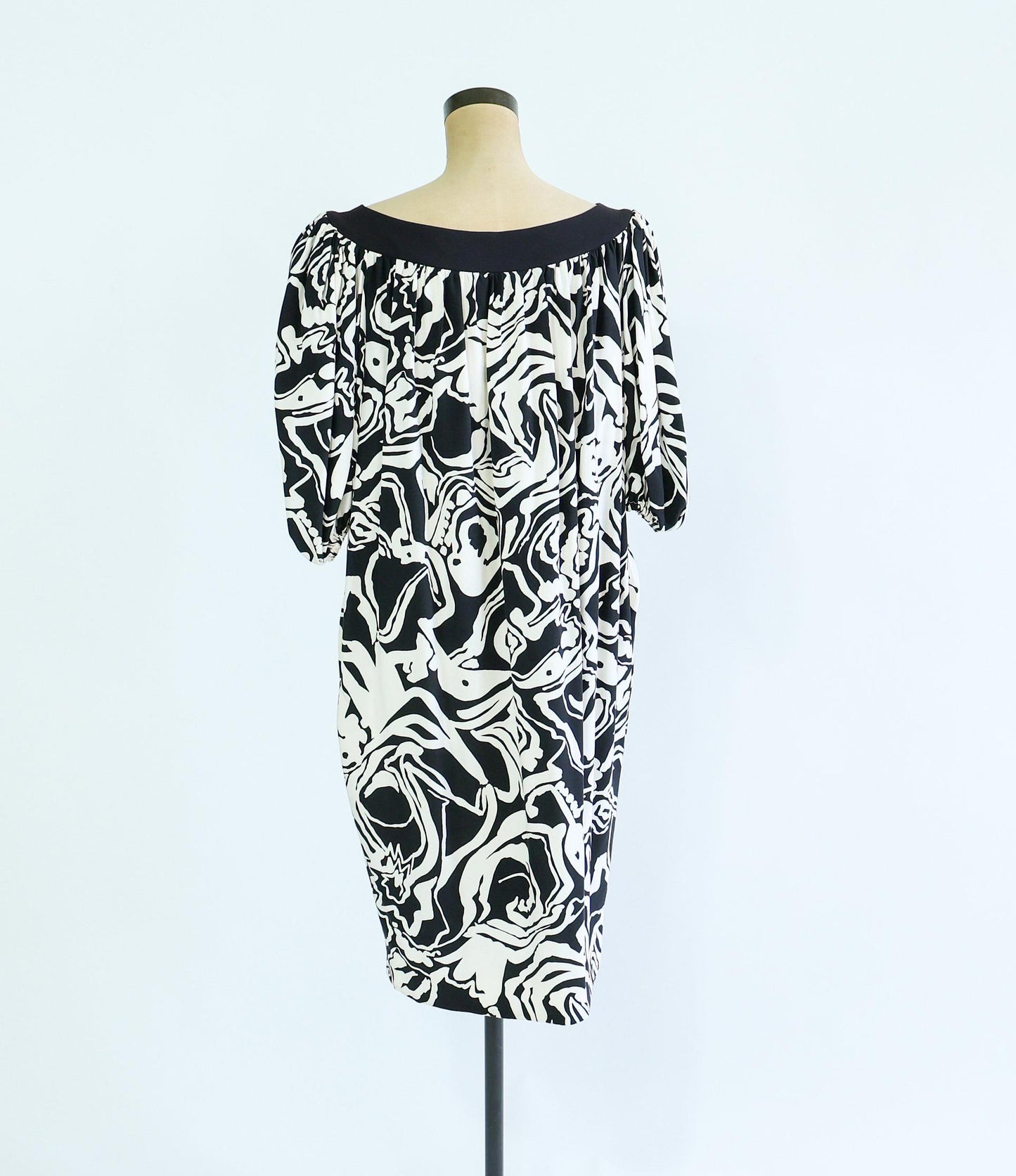 Saint Laurent | 1980s Black & White Crepe Abstract Dress  | 80s Black and White Floral Short Dress | Saint Laurent Paris | Large