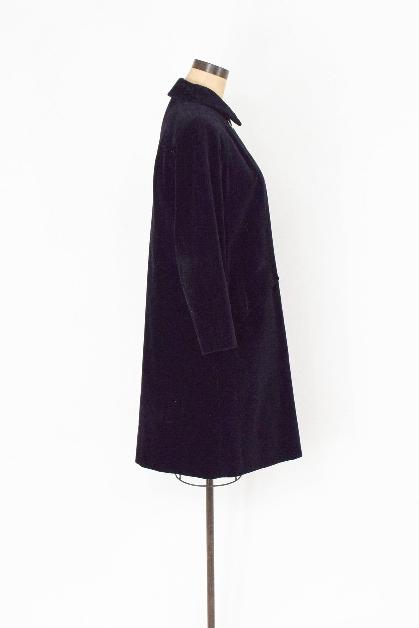 1960s Black Velvet Coat | 60s Black Double Breasted Coat | ROGA Paris | Large