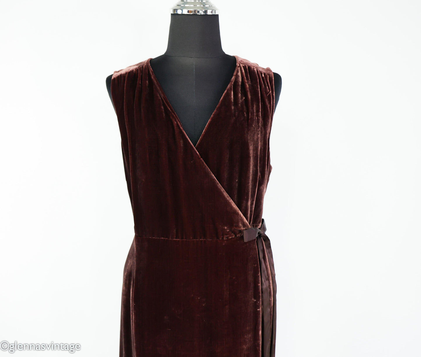 2000s Chocolate Brown Velvet Wrap Dress, Large