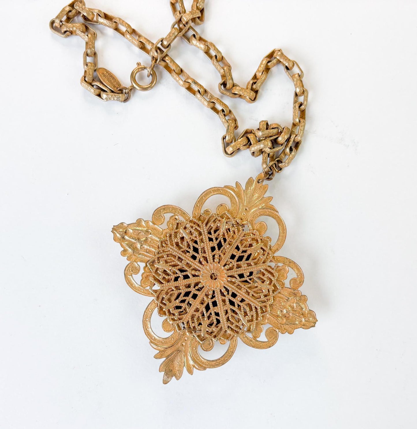 Vintage 1940s Miriam Haskell Necklace, Cobalt Blue Glass Filigree Pendant