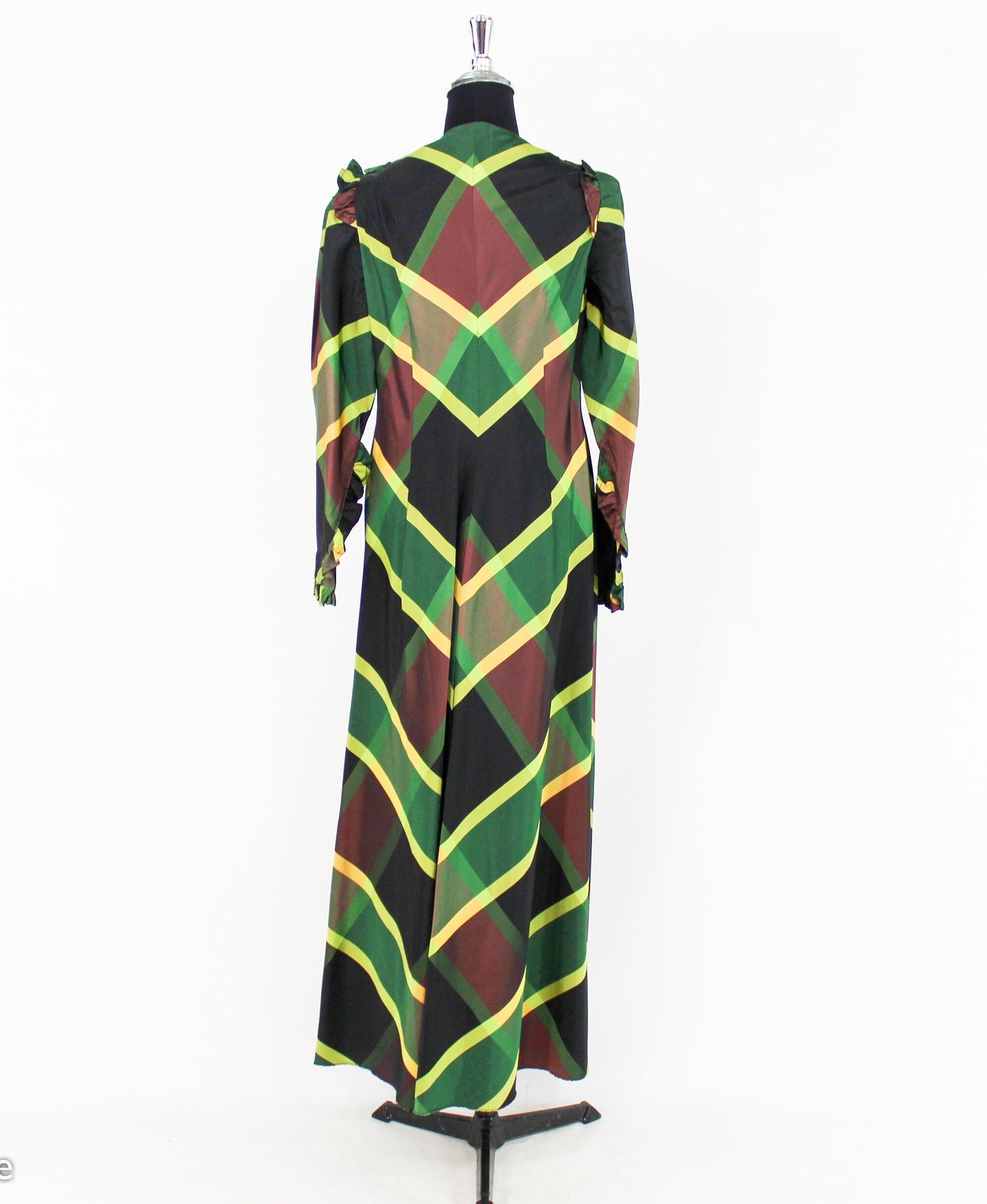 1940s Green Plaid Hostess Dress | 40s Green Chevron Striped Taffeta Dress |  Medium