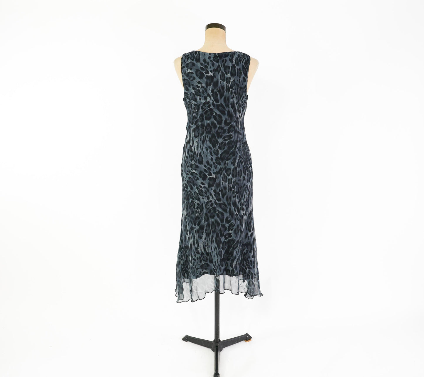 1990s Black Animal Print Dress | Black Sleeveless Maxi, Small