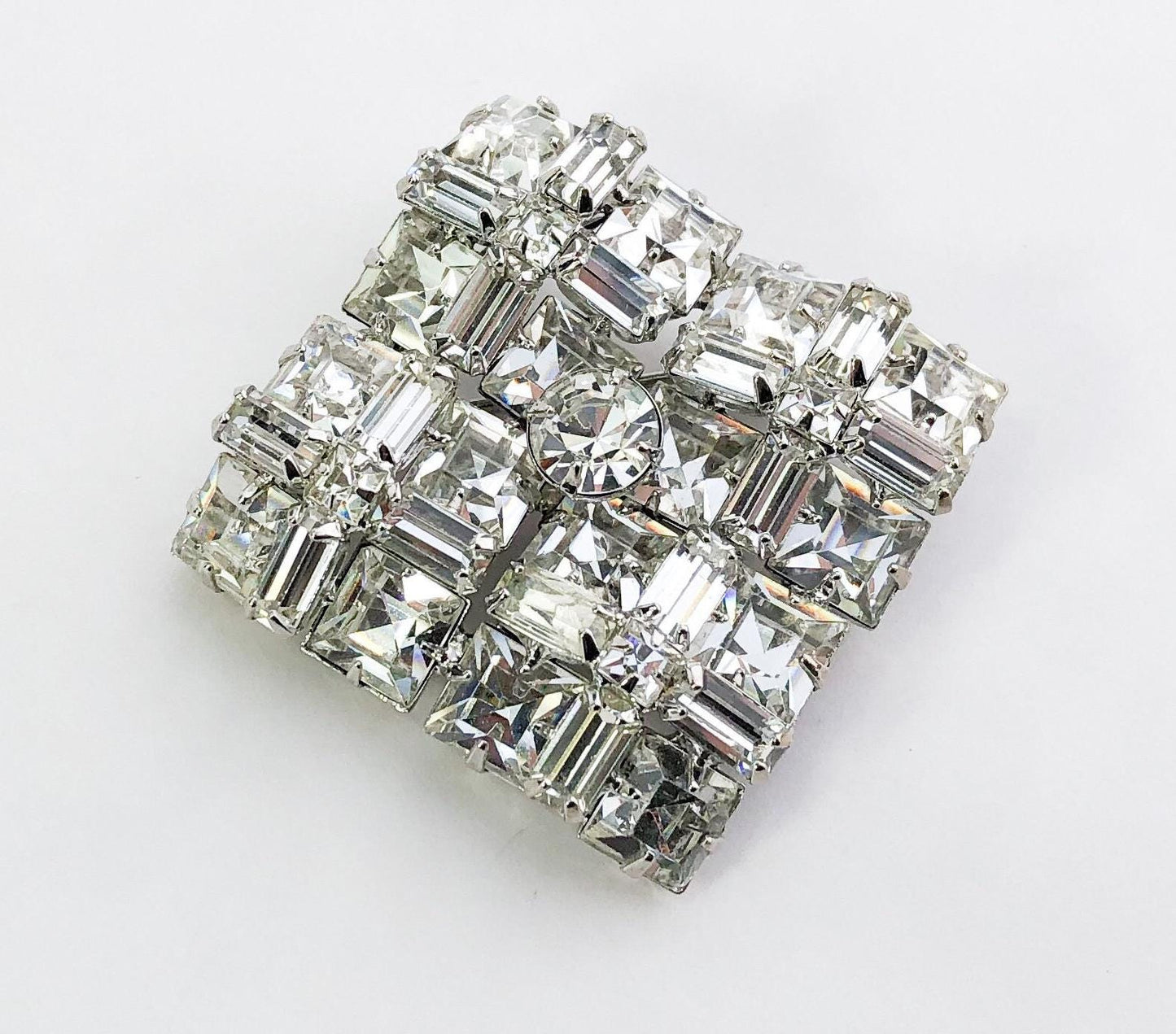 1950s Square Rhinestone Brooch