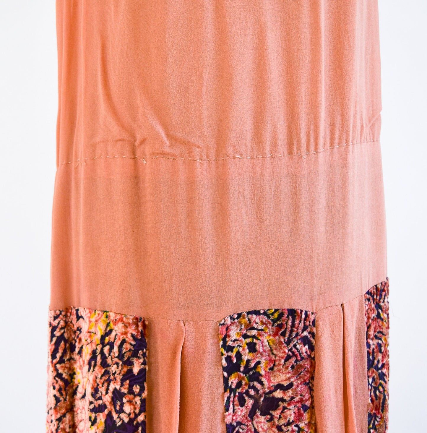 1920s Orange Silk Flapper Dress with Burnout Velvet Panels, Medium