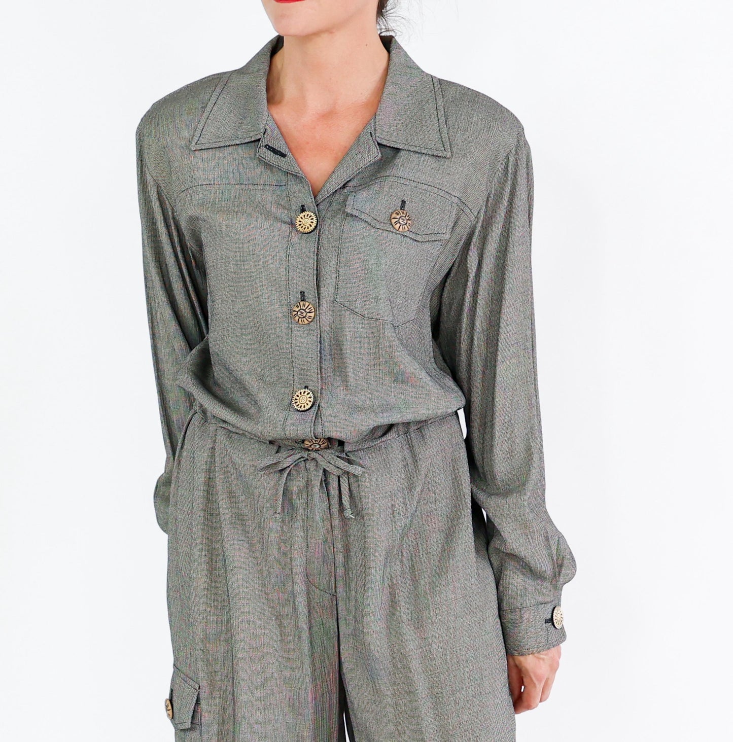1980s Gray Woven Rayon Jumpsuit, 44