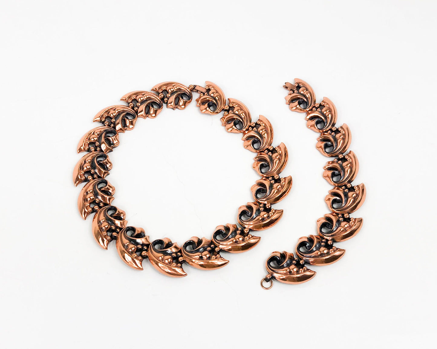 1950s Copper Leaf Necklace Set | 50s Copper Choker & Bracelet