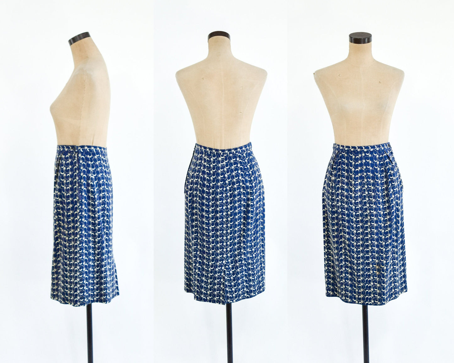 1940s Navy Blue Linen Skirt Suit Set, Medium