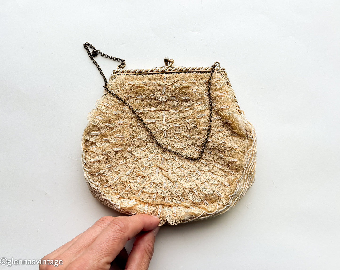 1930s Lace & Pearl Handbag | Small Pearl Purse | I Magnin