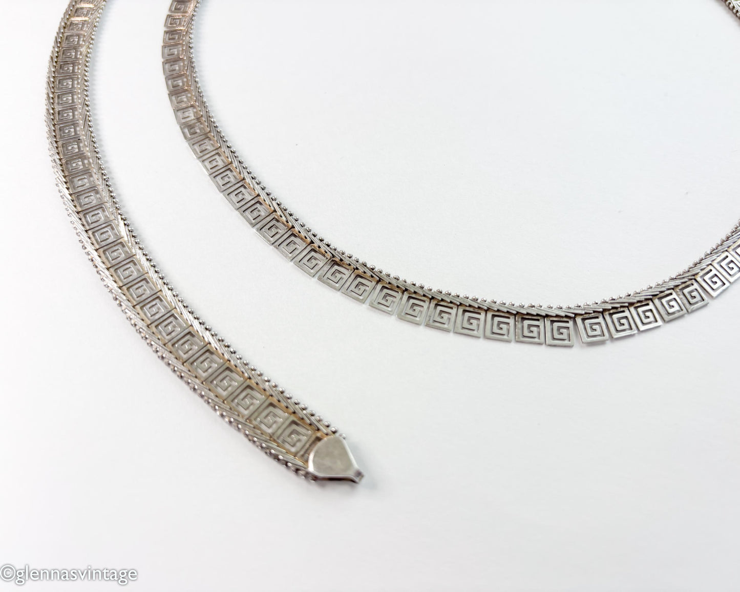 Greek Key Sterling Silver Necklace & Bracelet JewelrySet | Meander Jewelry