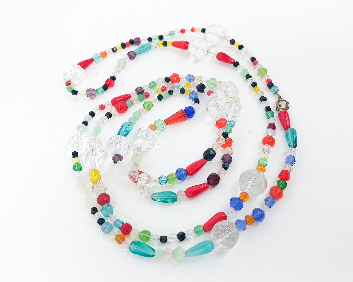 1960s Multicolor Glass Bead Necklace | Long Rope, Flapper Style