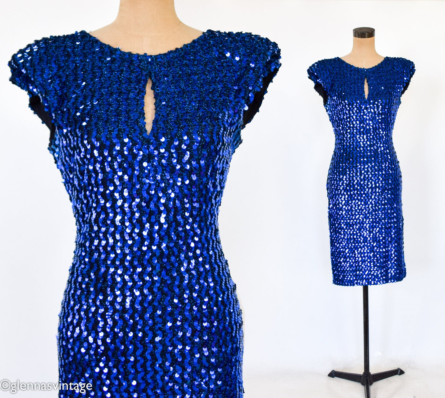 1980s Royal Blue Sequin Party Dress, Medium