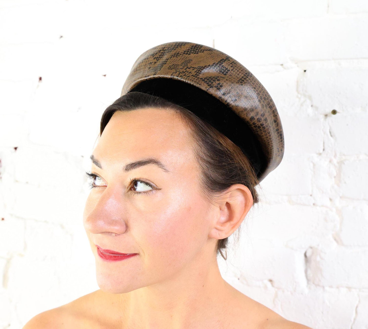 1970s Faux Snakeskin Beret Hat