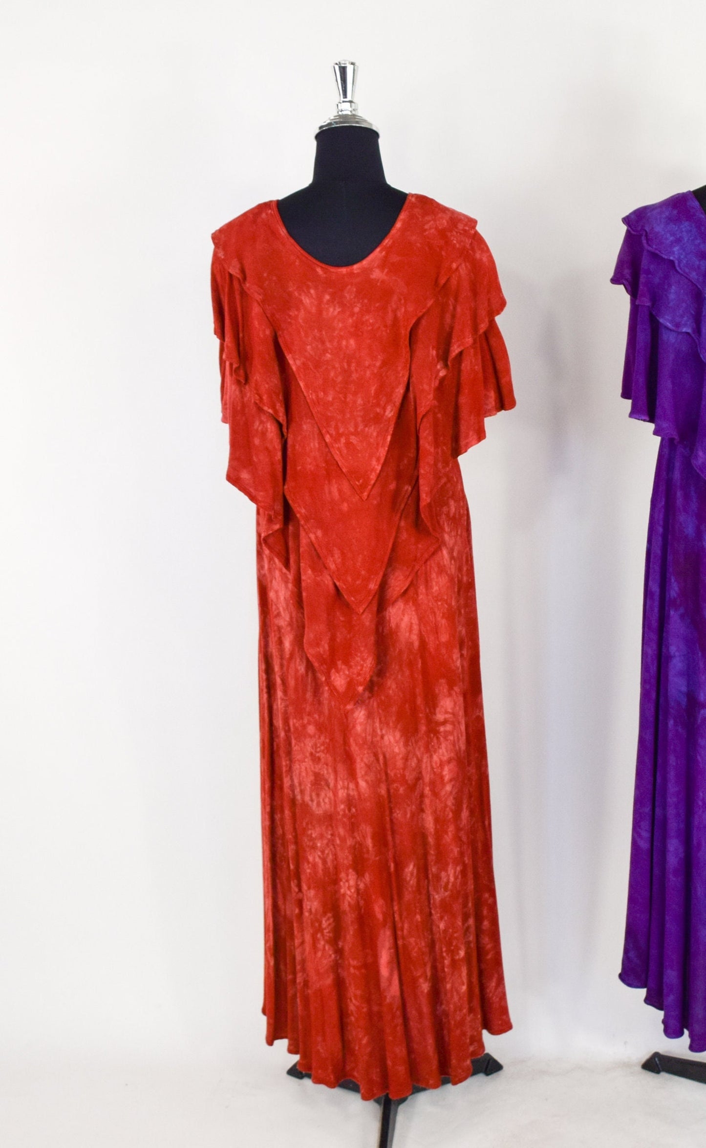 1980s Tie Dyed Orange Moroccan Cotton Maxi Dress, Extra Large