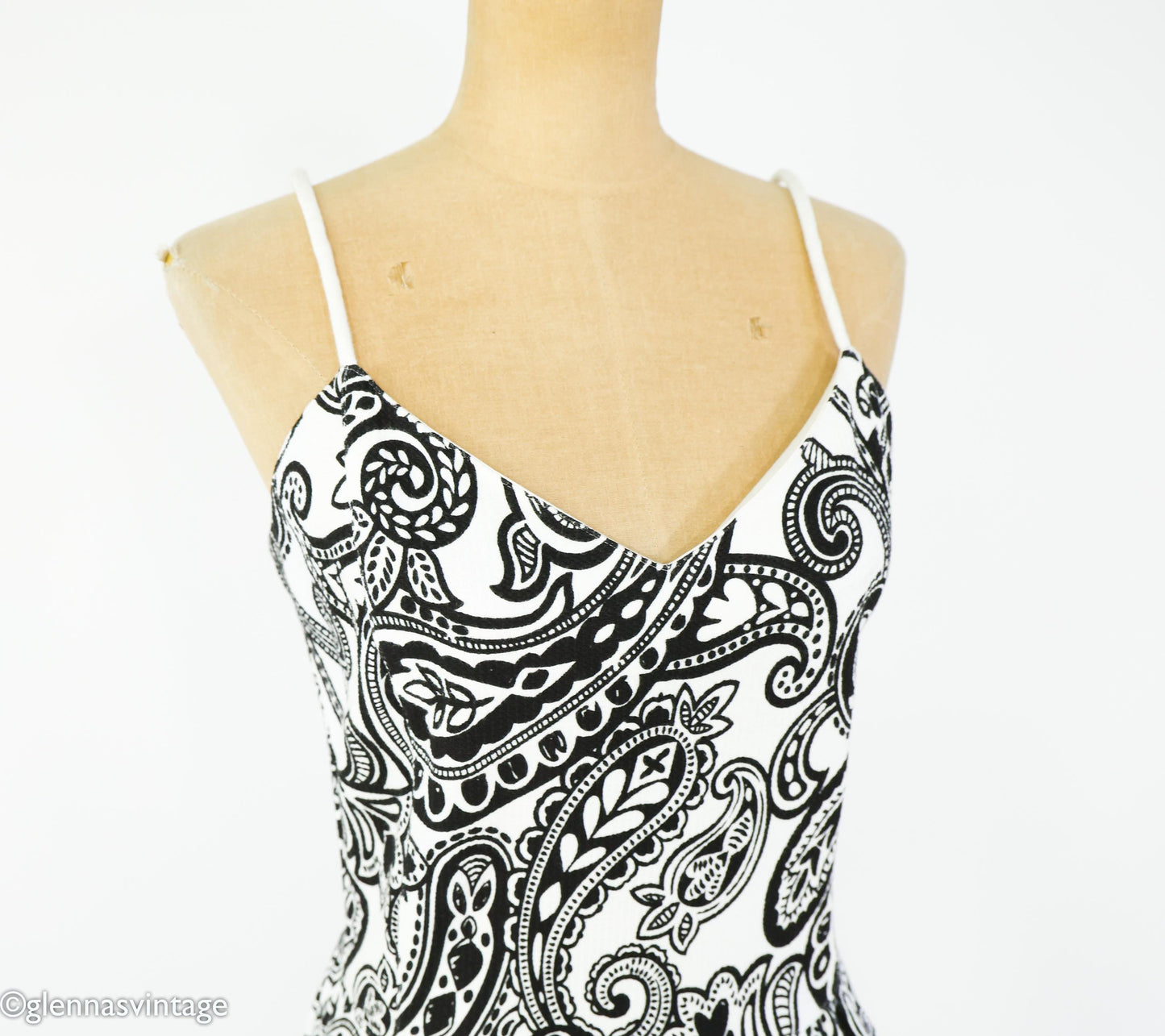1990s Black & White Paisley Cotton Sundress | Adrienne Vittadini, Medium