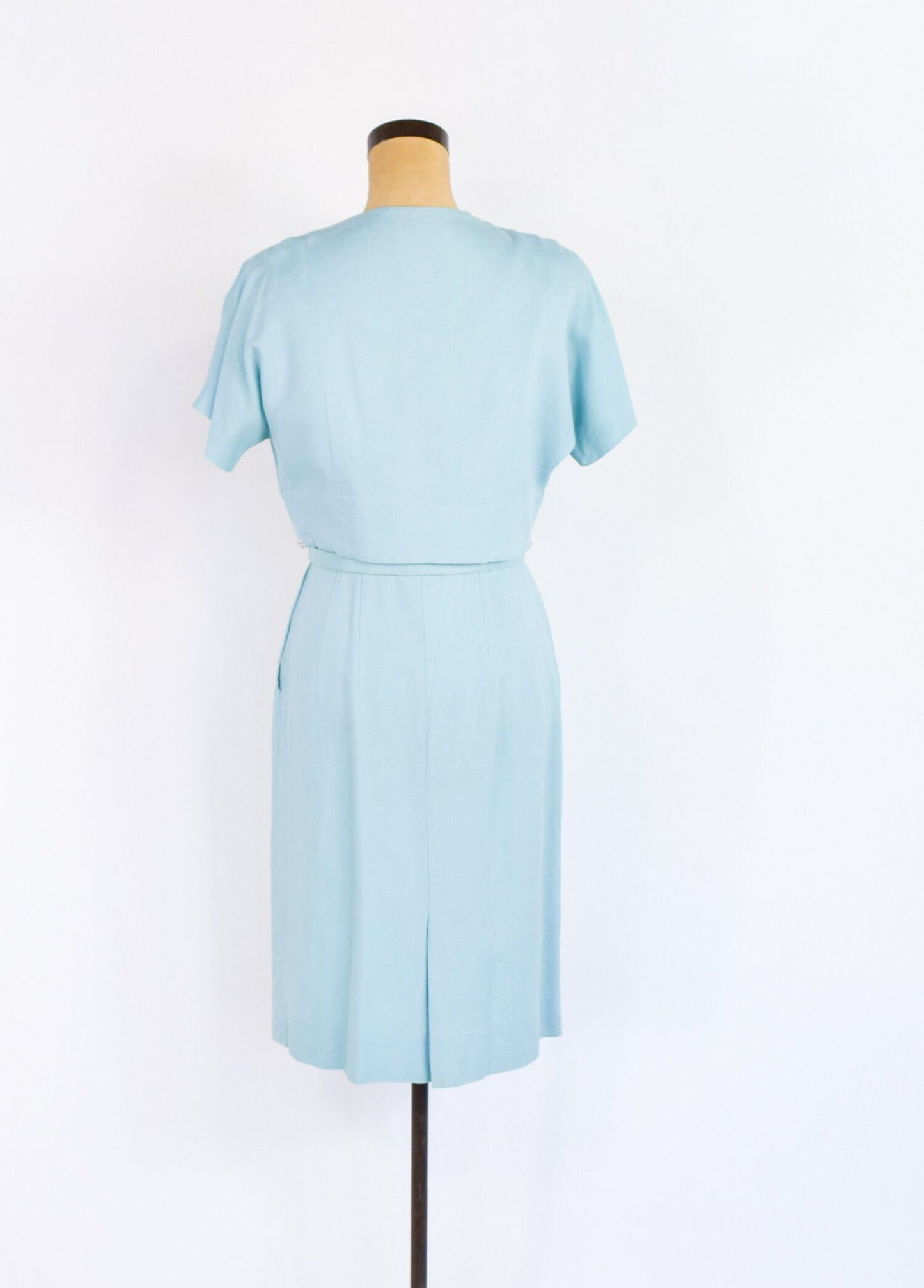 1950s Turquoise Sheath Dress & Beaded Jacket Set