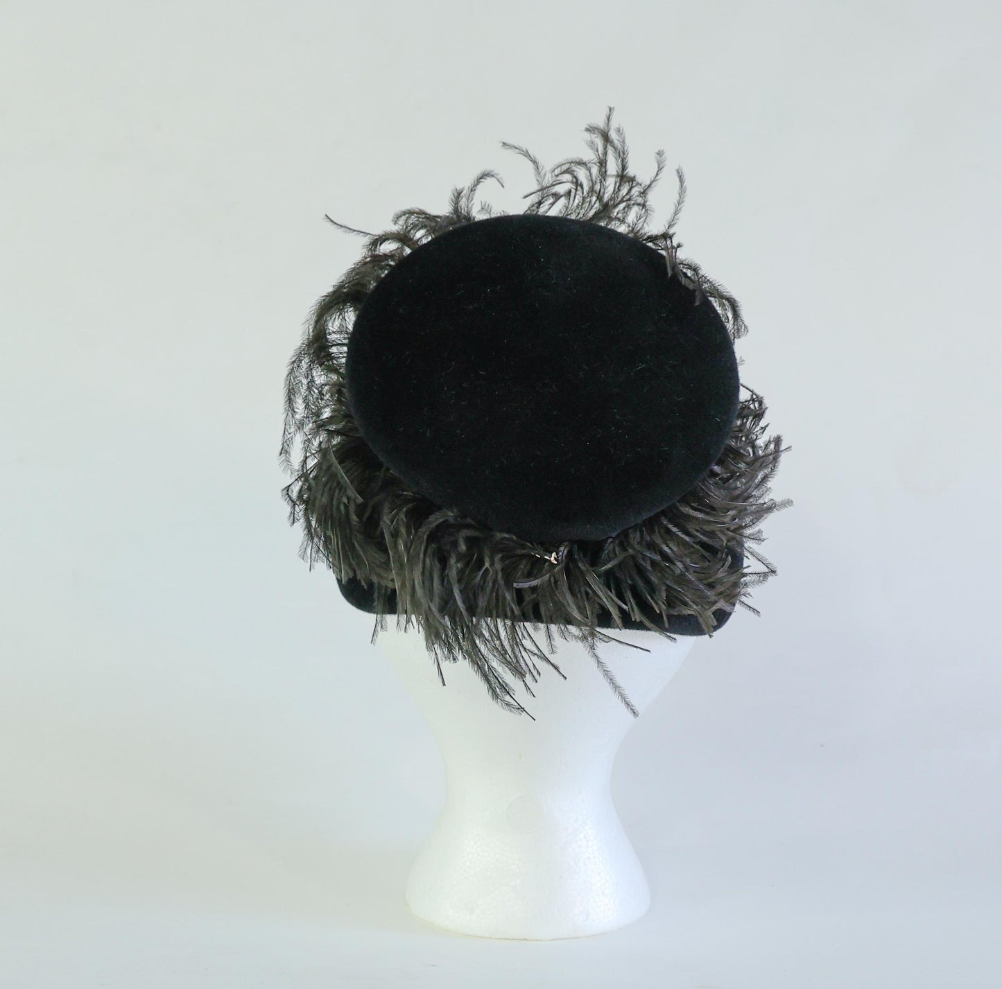 1950s Black Wool Feather Tilt Hat